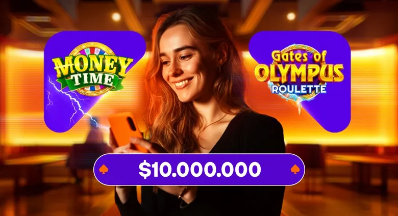 Banner de casino en vivo de Betsson con una mujer mirando su teléfono entre logos de juegos y un pozo anunciado.